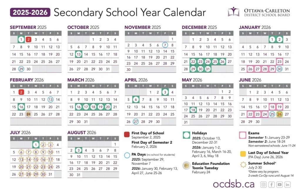 calendario escolar del año escolar en canada