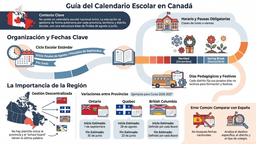 Guia del calendario escolar de Canadá, cuándo empiezan las clases y organización del curso