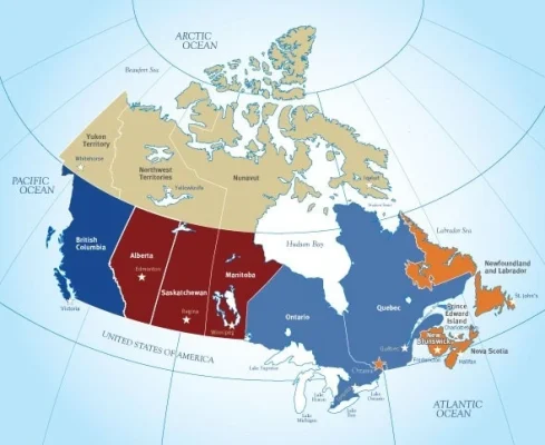 mapa de las regiones de Canadá